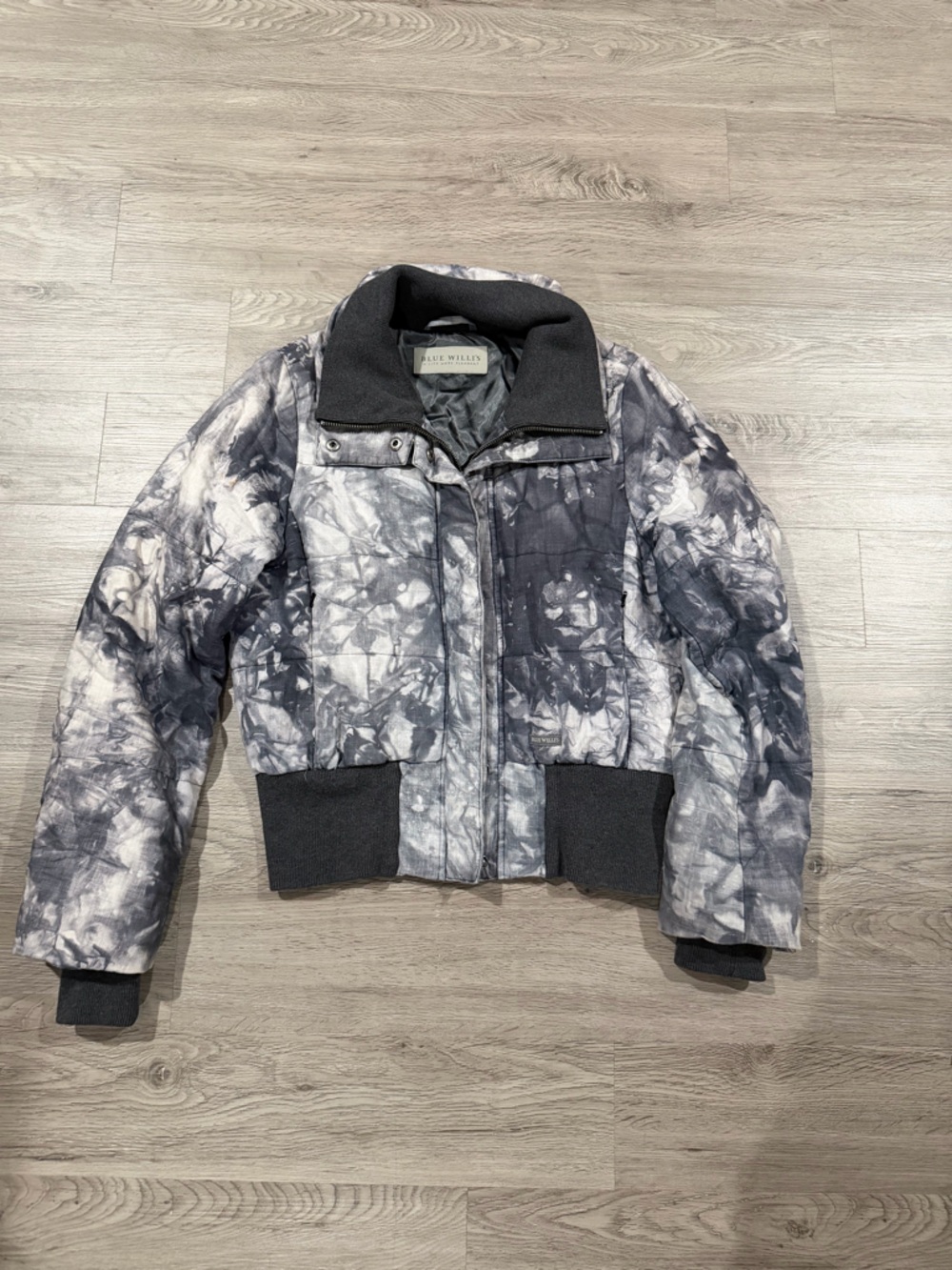 Blue Willi's Tie-Dye Style Zip-Up Sweater Jacket in Charcoal and White